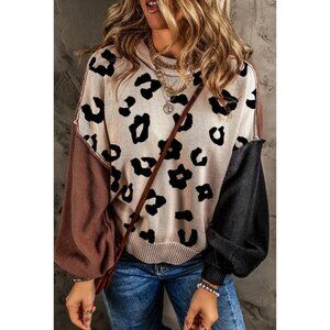 Leopard Slouchy Sweater Womens Size Medium Long Sleeve Casual Oversized NEW